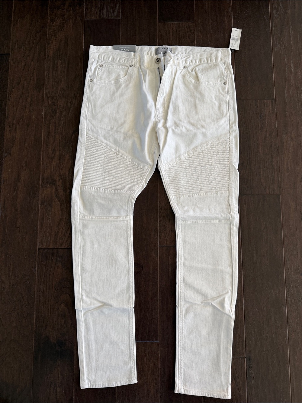 Men's Skinny White Moto-Detail Jeans